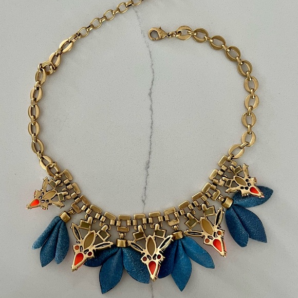 Stella & Dot Melia Necklace TRELLIS Leather STATEMENT DESIGNER JEWELRY BIB Blue - Picture 3 of 3